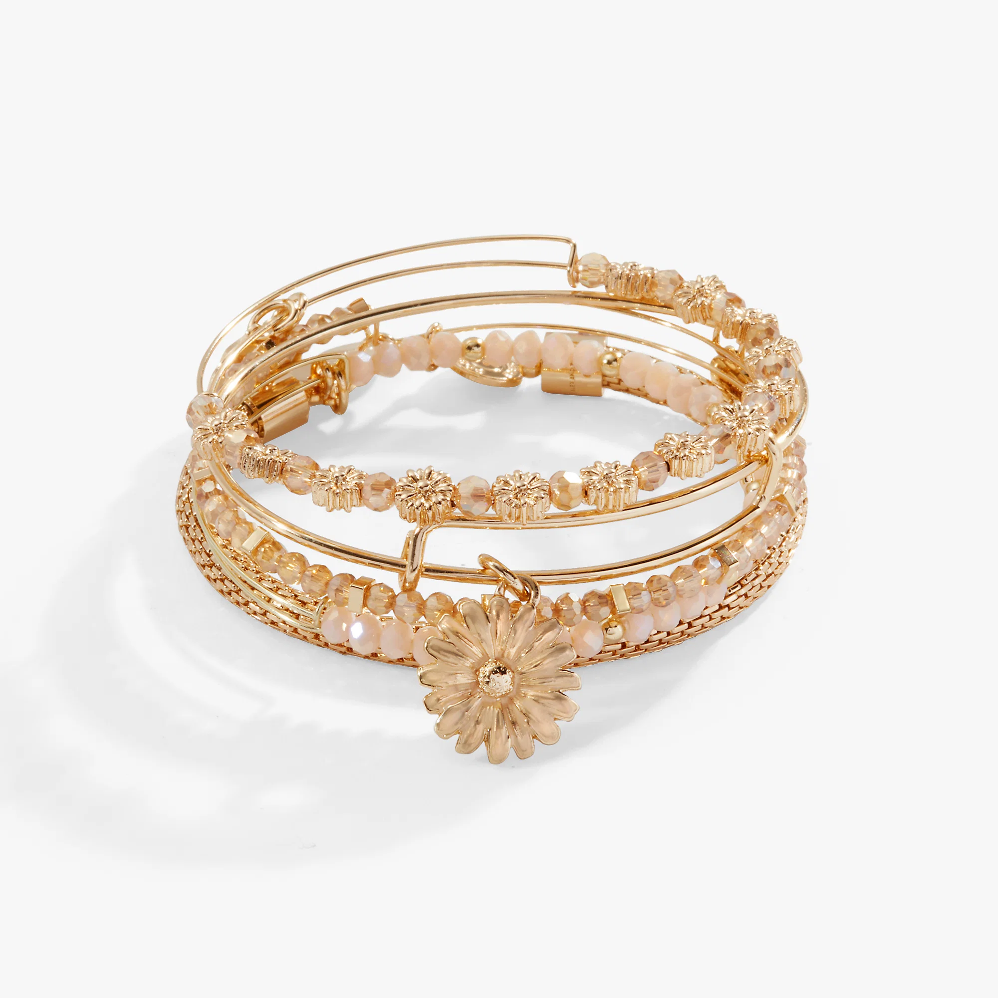Daisy Charm Bangle Bracelet. Set of 5