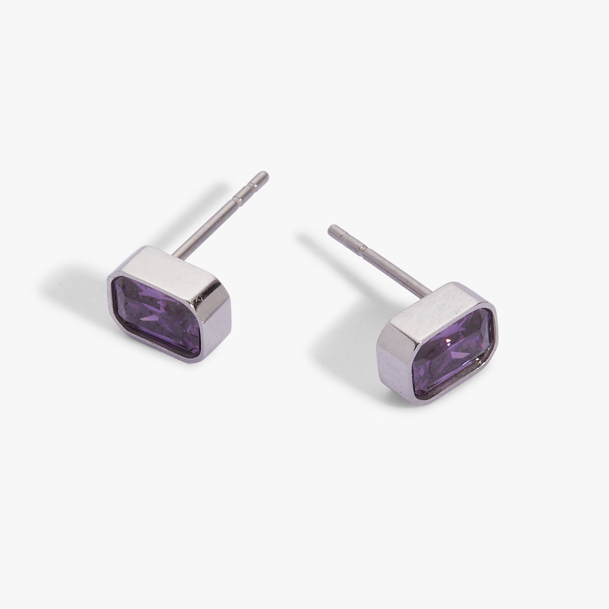 February Emerald-Cut Birthstone Stud Earrings - Image 2