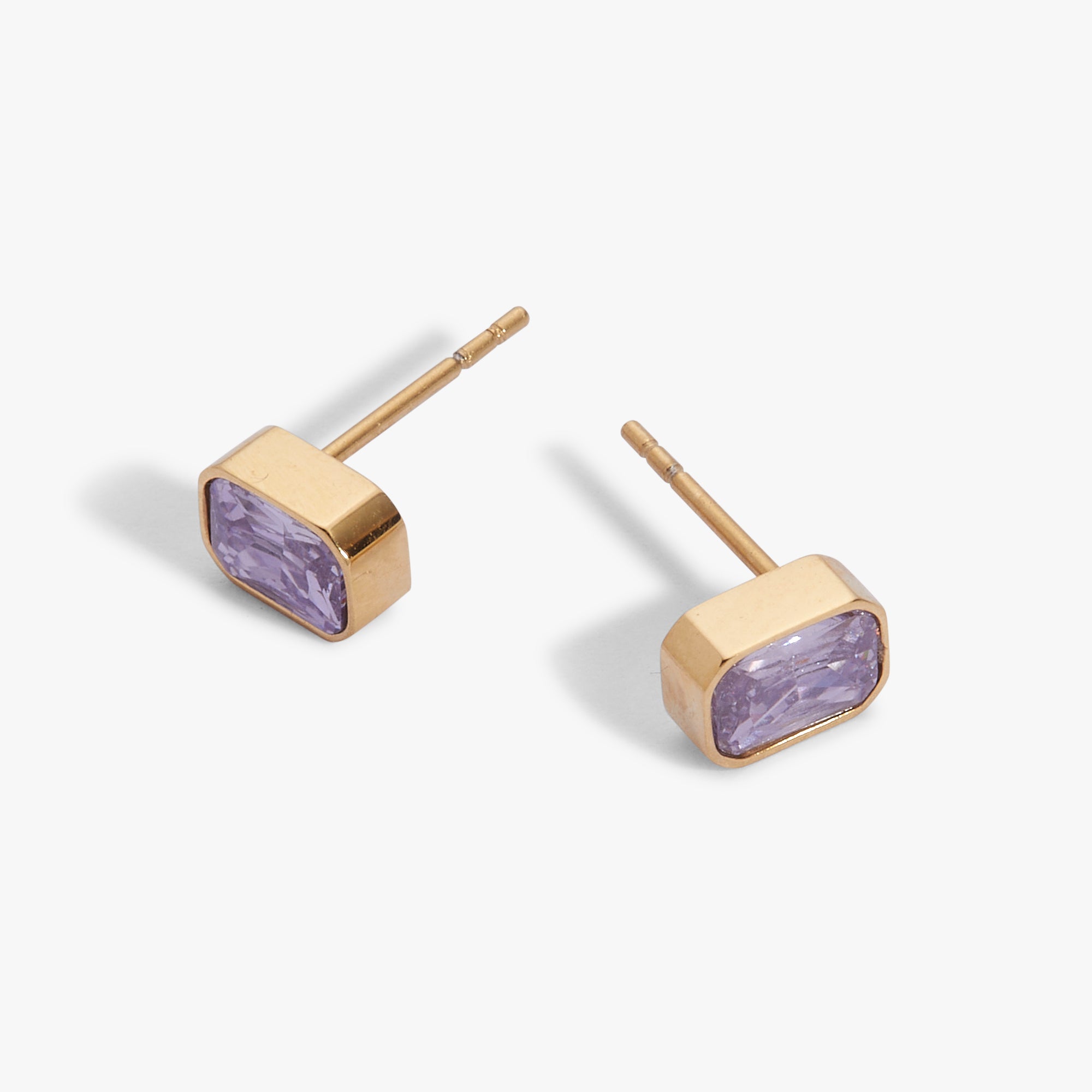 June Emerald-Cut Birthstone Stud Earrings - Image 2