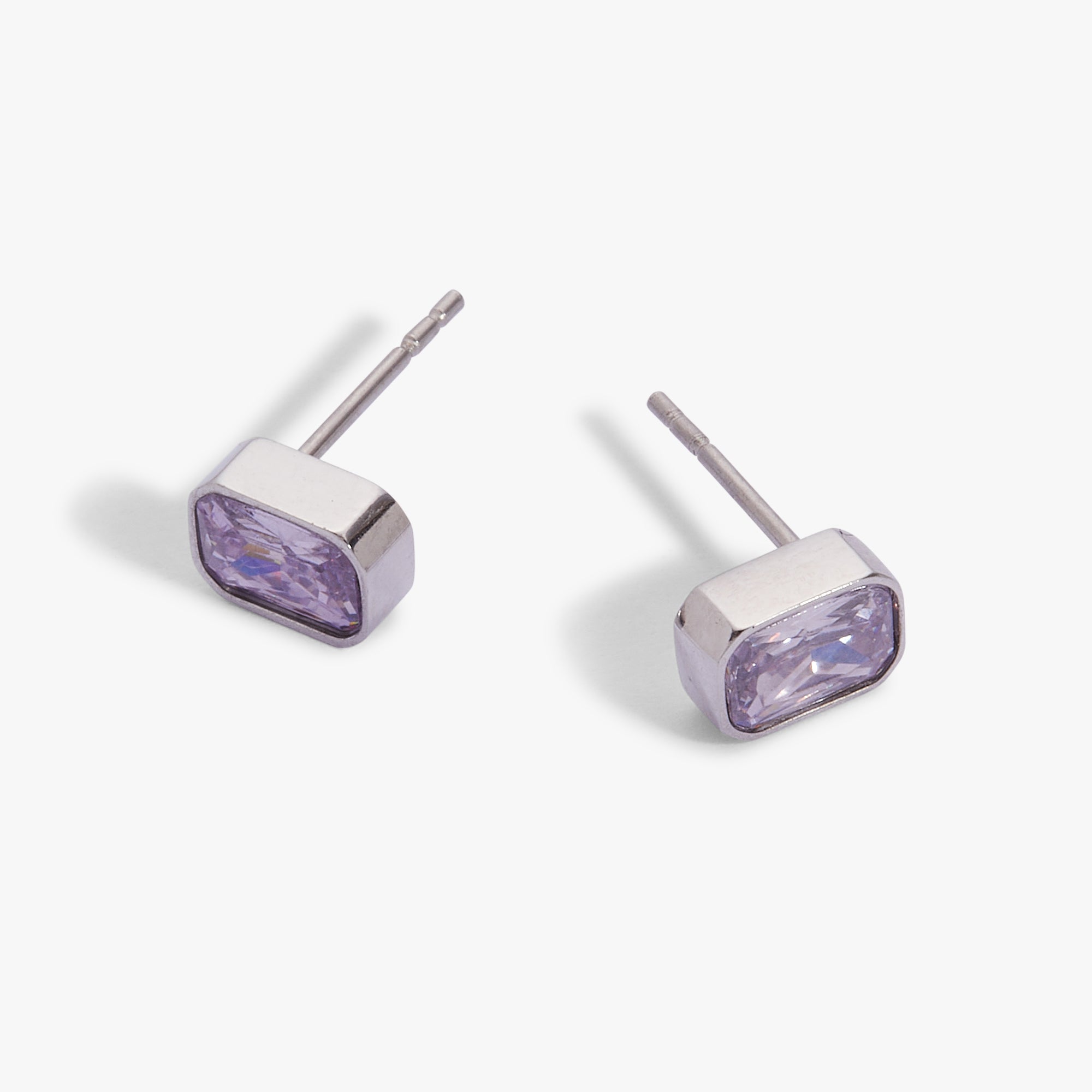 June Emerald-Cut Birthstone Stud Earrings - Image 4