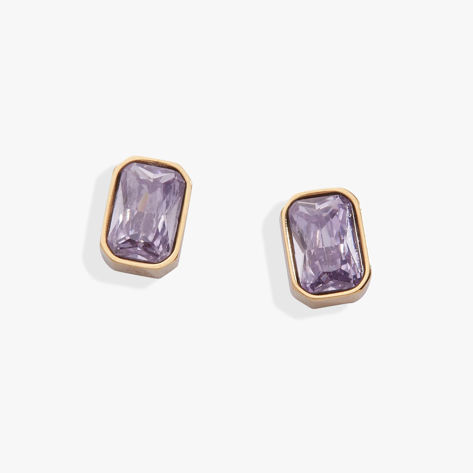 June Emerald-Cut Birthstone Stud Earrings