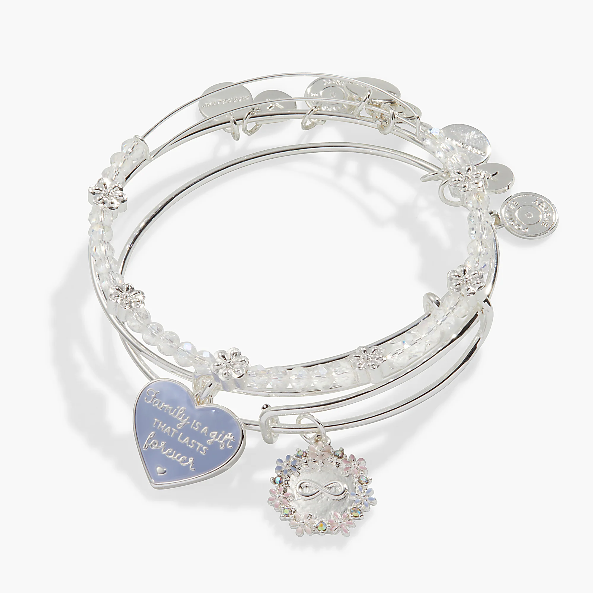 'Family Is A Gift That Lasts Forever' Charm Bangle Bracelet. Set of 3