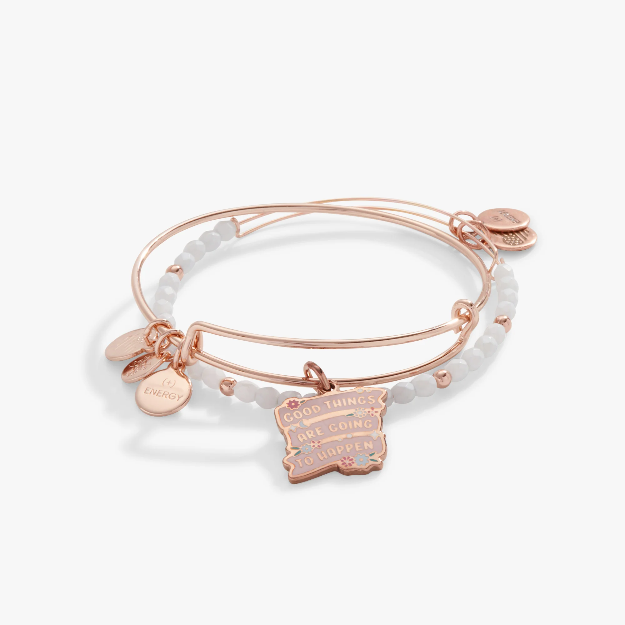 'Good Things Are Going to Happen' Charm Bangle. Set of 2