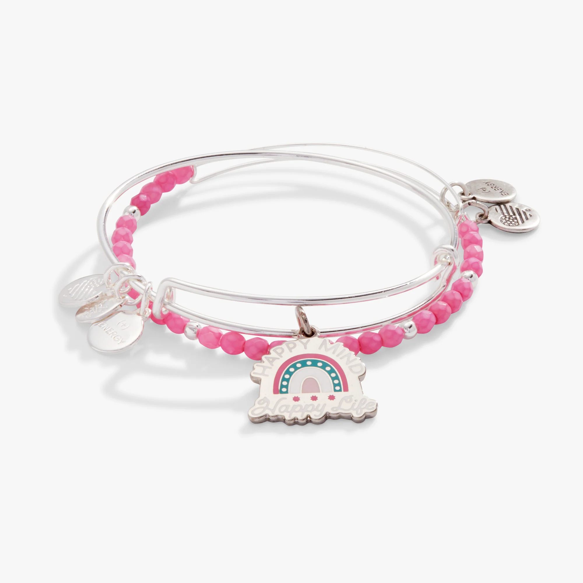 'Happy Mind. Happy Life' Charm Bangle. Set of 2