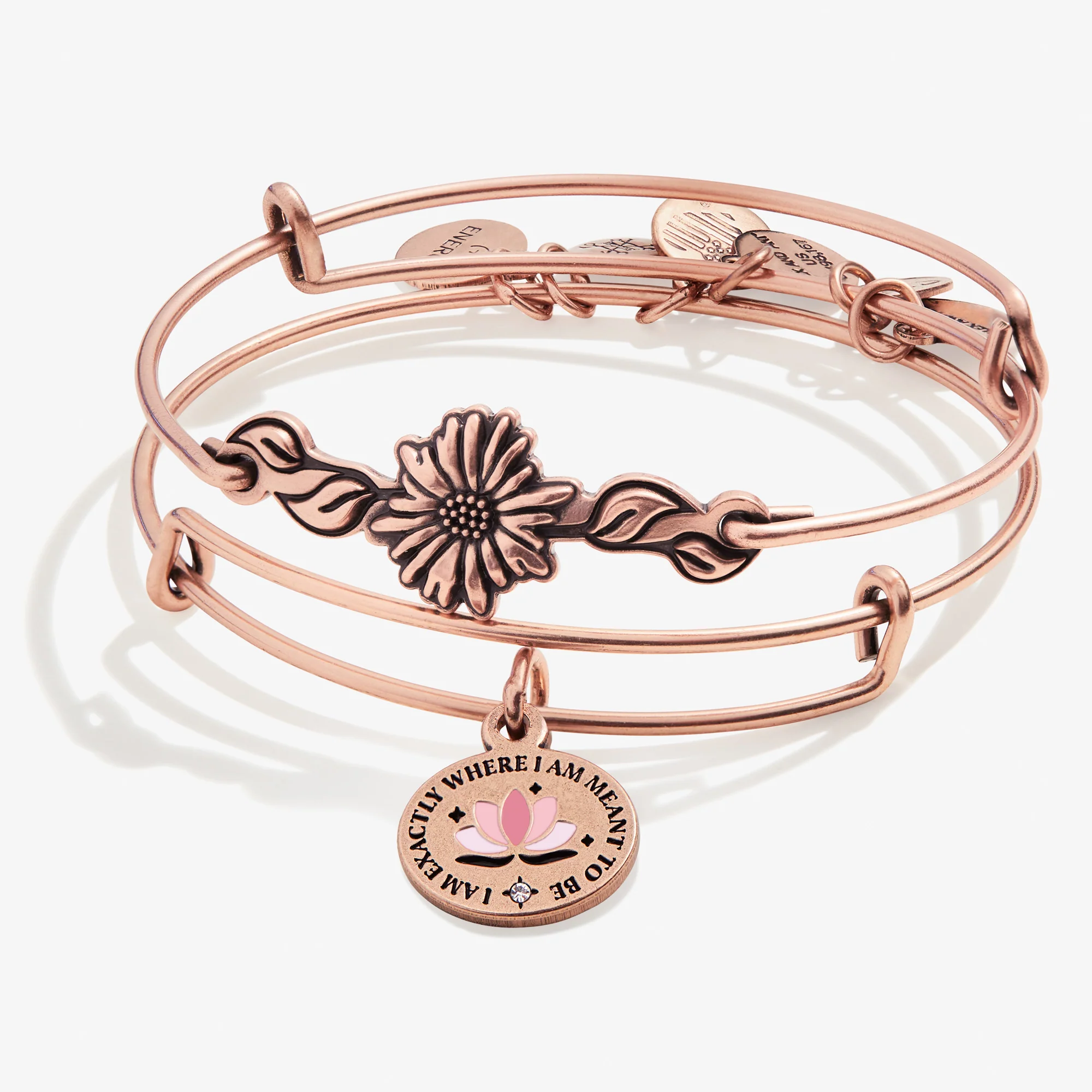 'I Am Exactly Where I Am Meant To Be' Charm Bangles. Set of 2