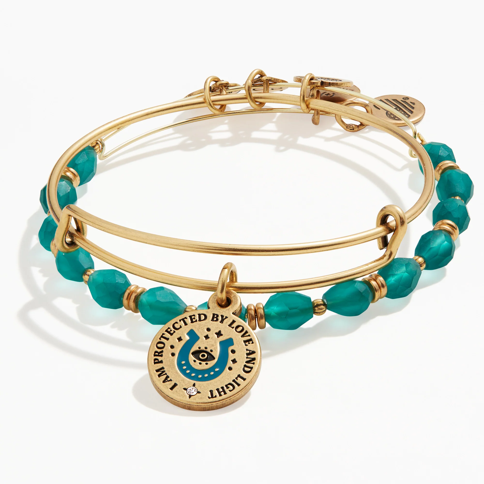 'I am Protected by Love and Light' Charm Bangles. Set of 2