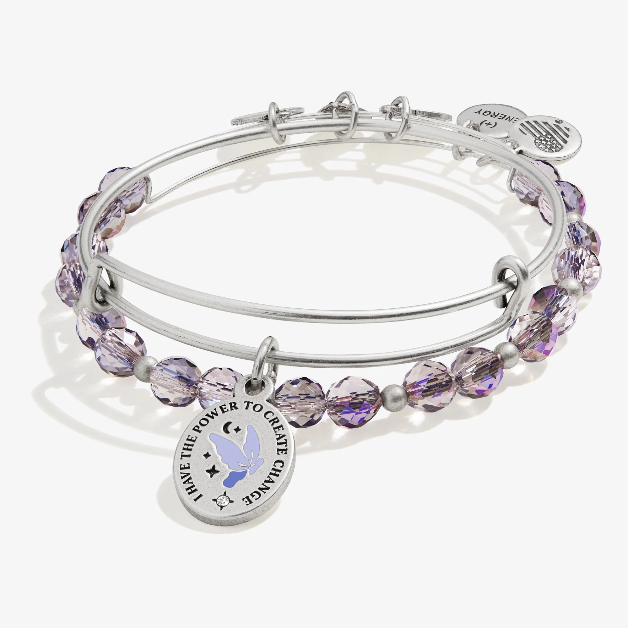'I Have the Power to Create Change' Charm Bangles. Set of 2