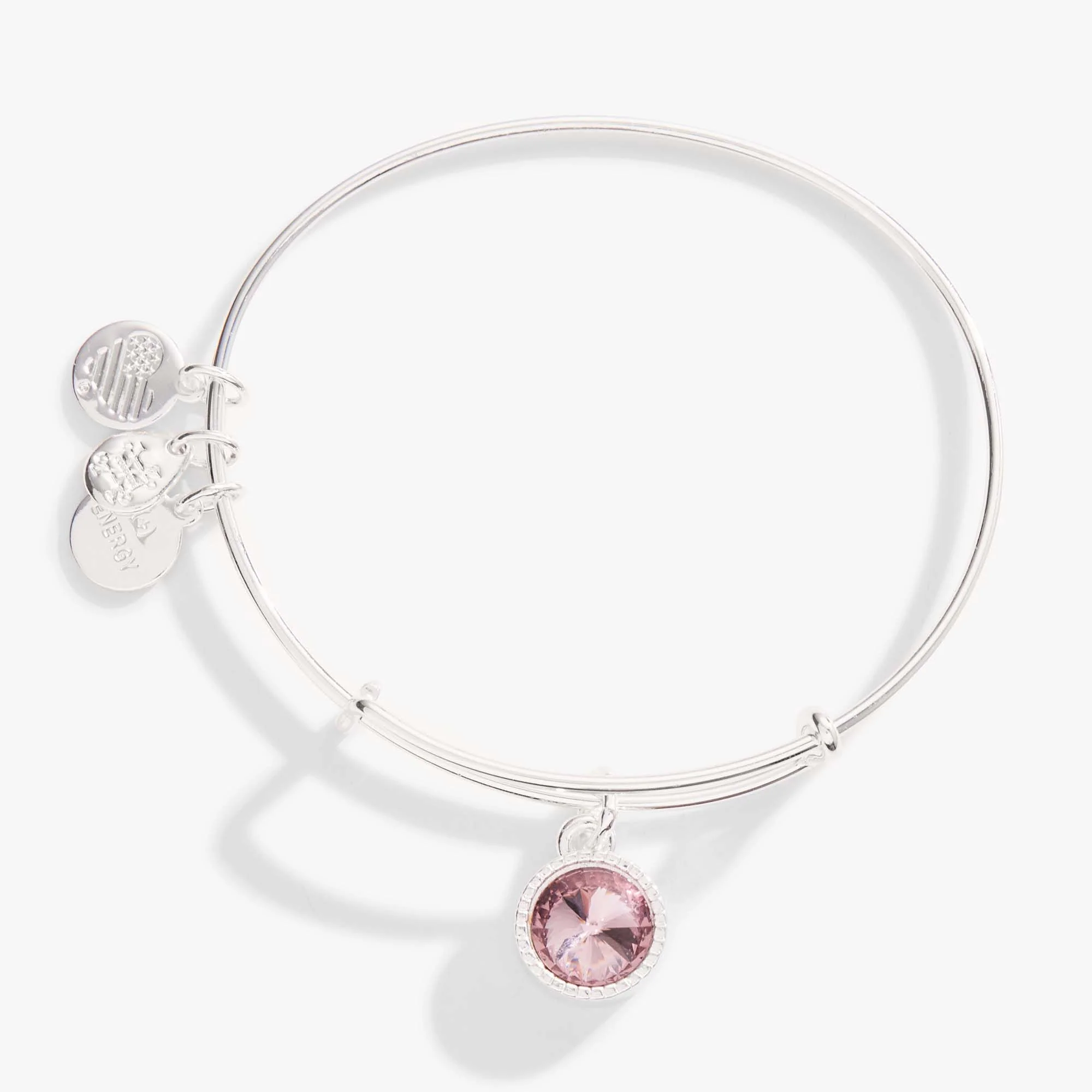 June Birthstone Charm Bangle. Light Amethyst