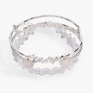 'Mama' Silver Beaded Bangle Set of 3