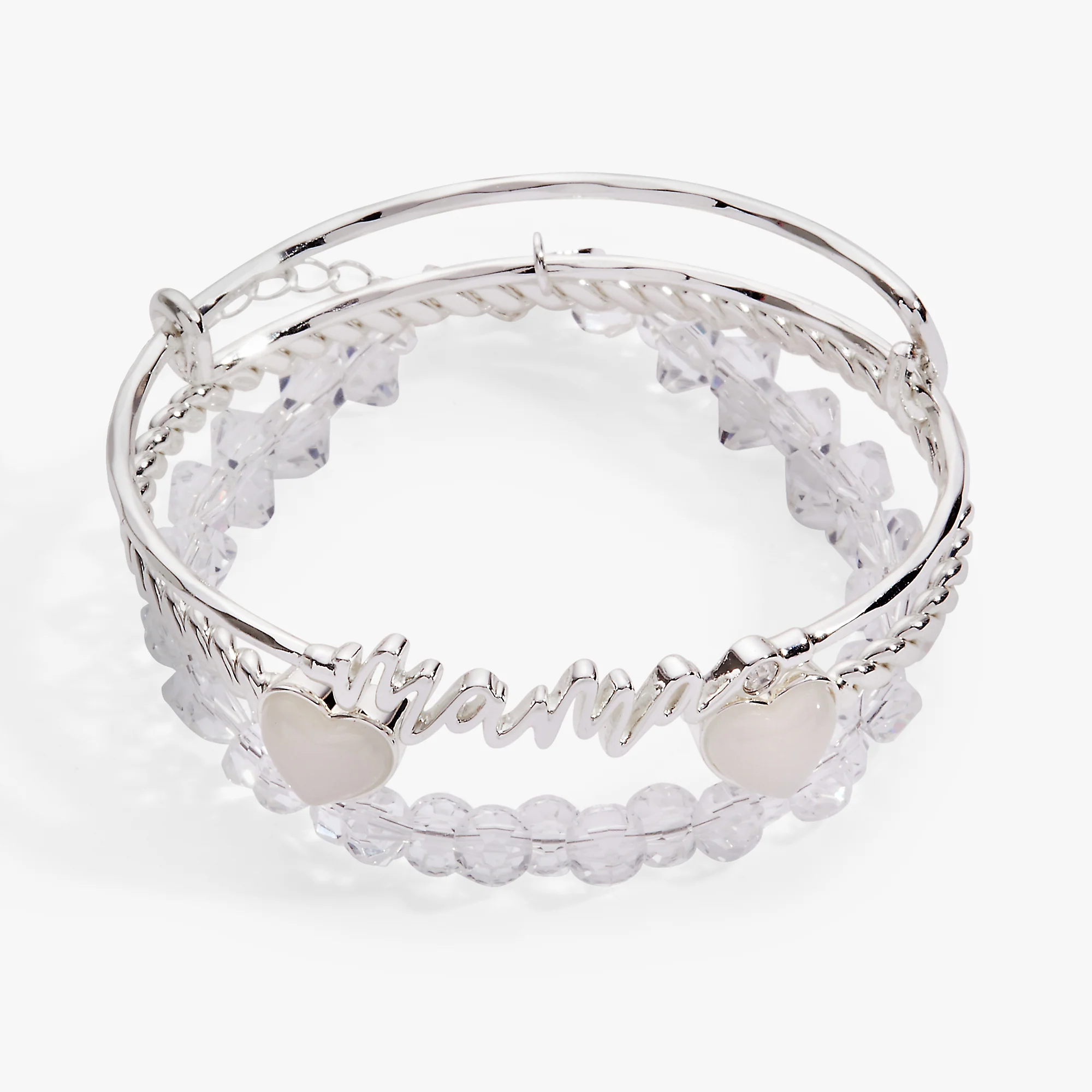 'Mama' Silver Beaded Bangle Set of 3