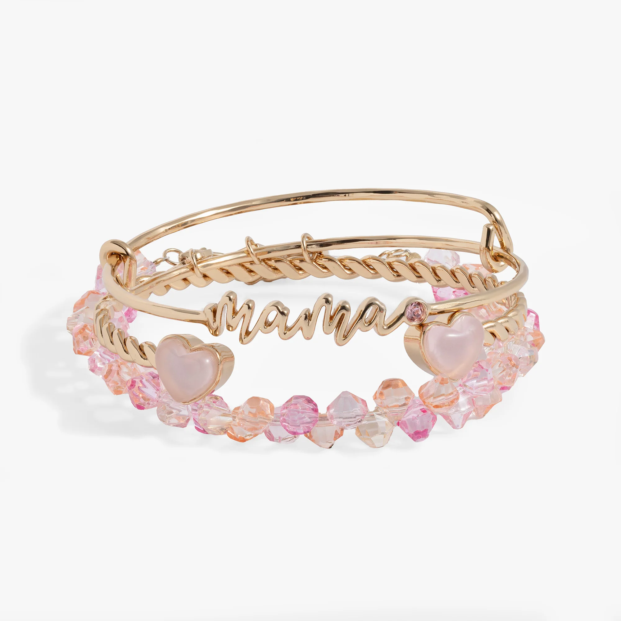 'Mama' Pink Beaded Bangle Set of 3