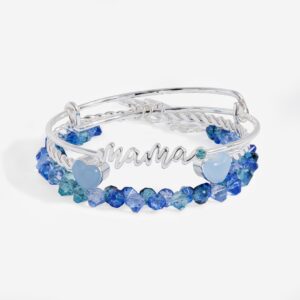 'Mama' Blue Beaded Bangle Set of 3