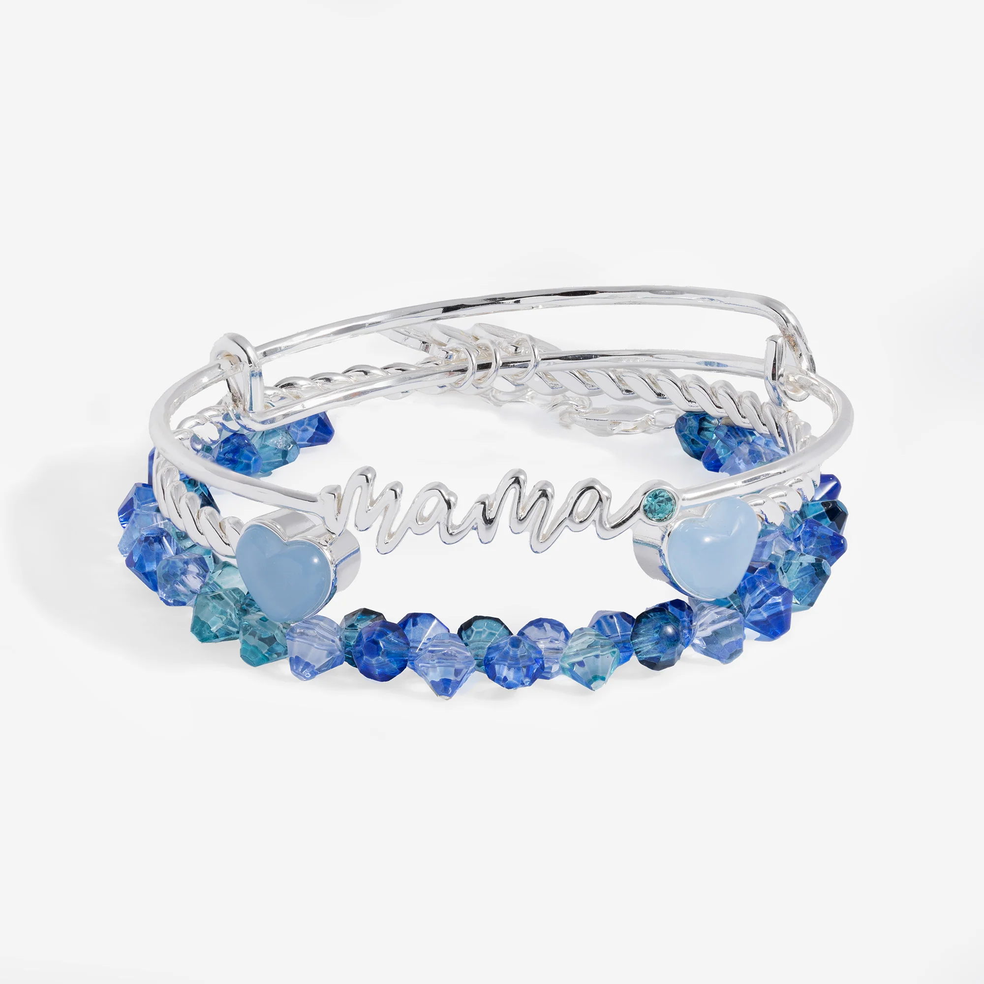 'Mama' Blue Beaded Bangle Set of 3