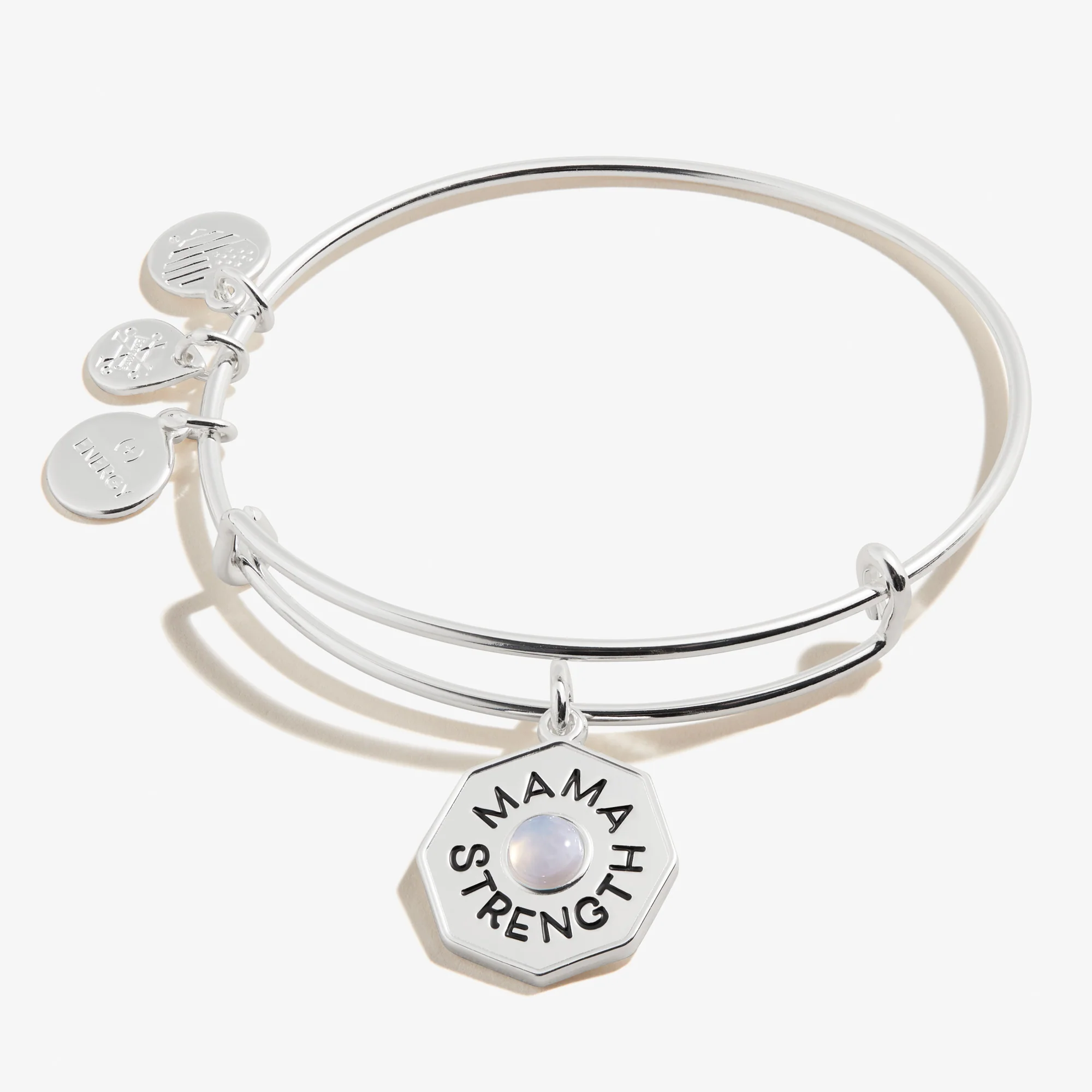 'Mama. Strength' Blue Lace Agate Charm Bangle Bracelet