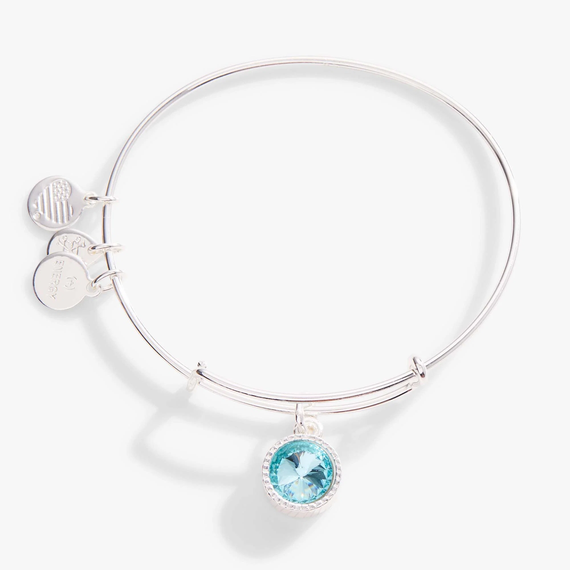 March Birthstone Charm Bangle. Aquamarine
