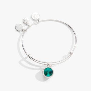 May Birthstone Charm Bangle. Emerald