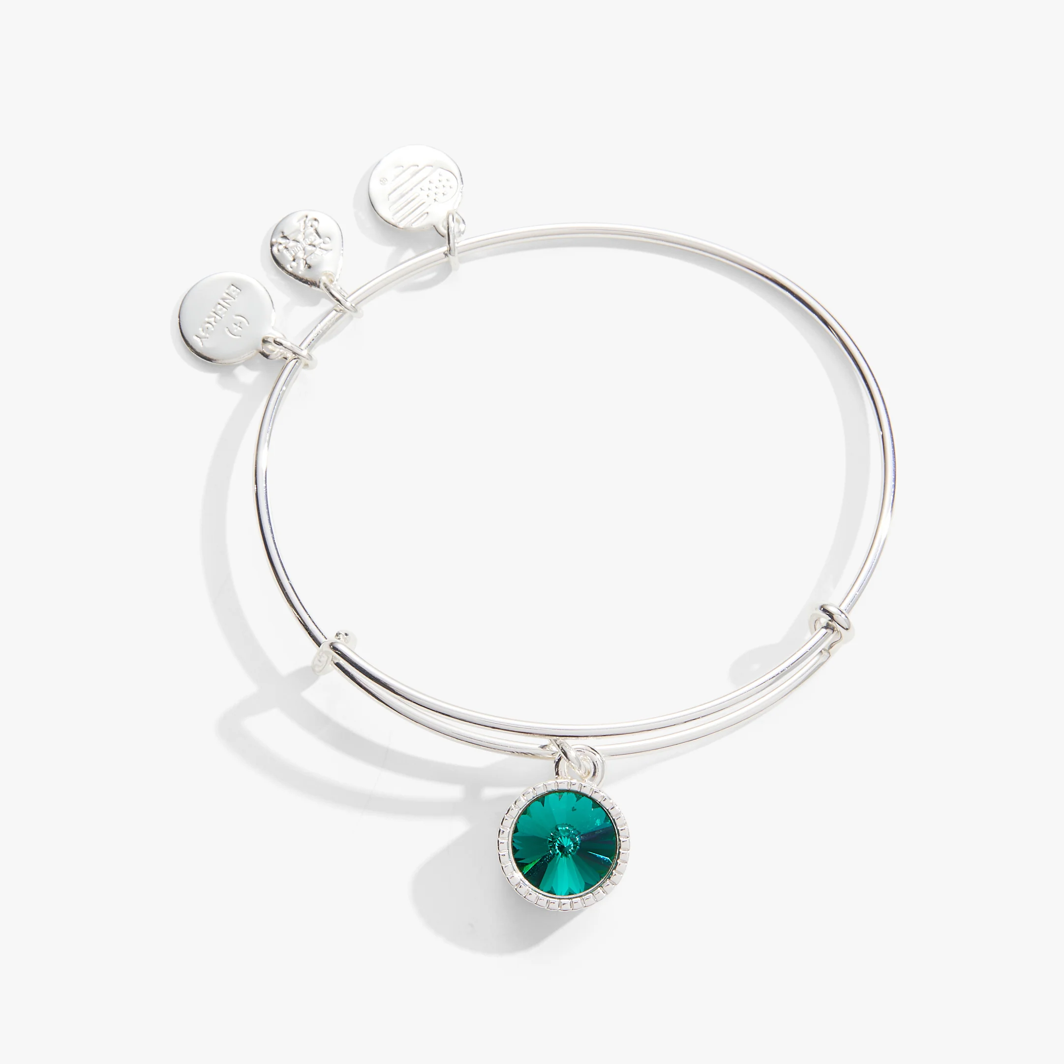 May Birthstone Charm Bangle. Emerald