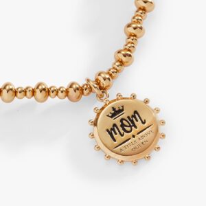 'Mom. A Title Above Queen' Beaded Stretch Charm Bracelet