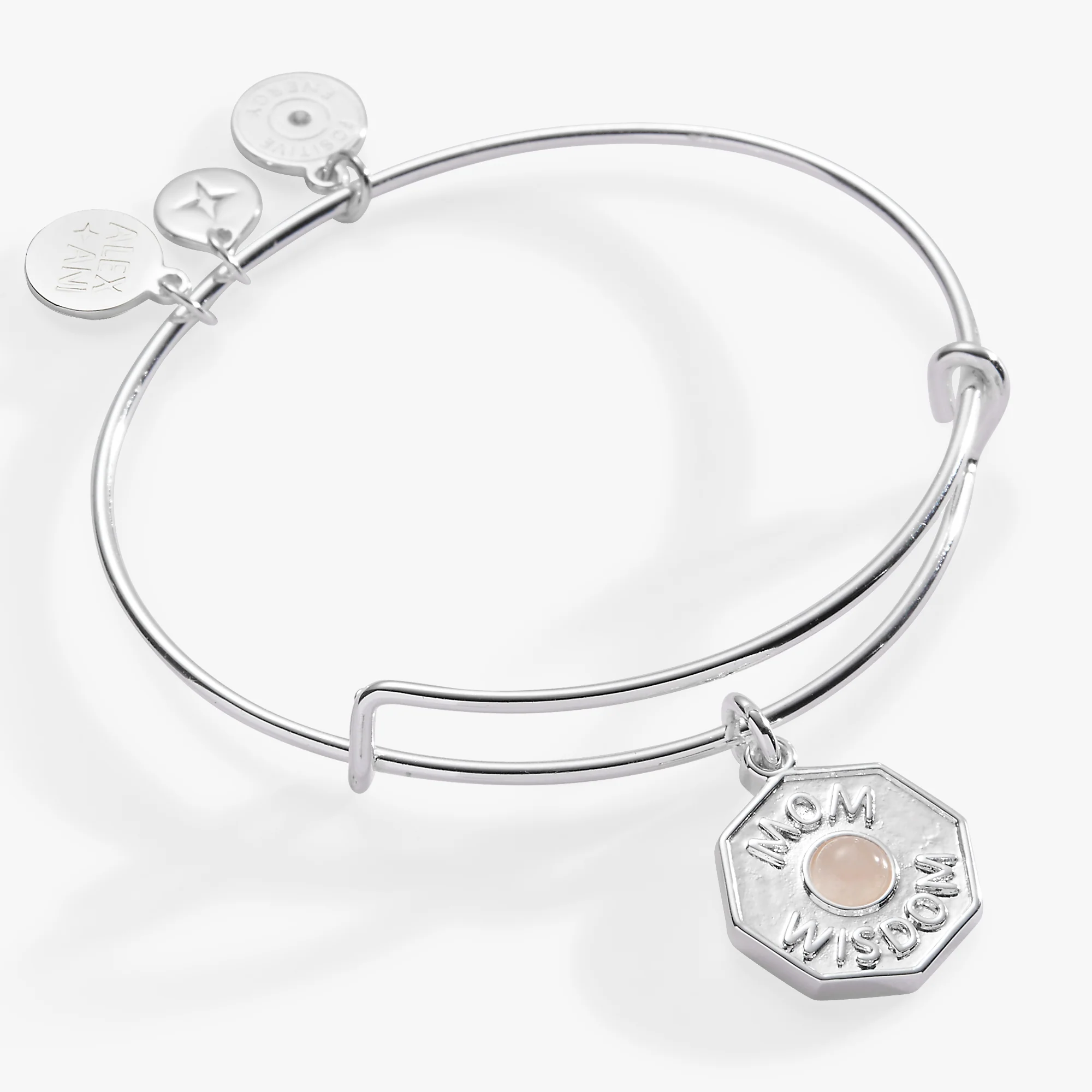 'Mom Wisdom' Rose Quartz Crystal Charm Bangle