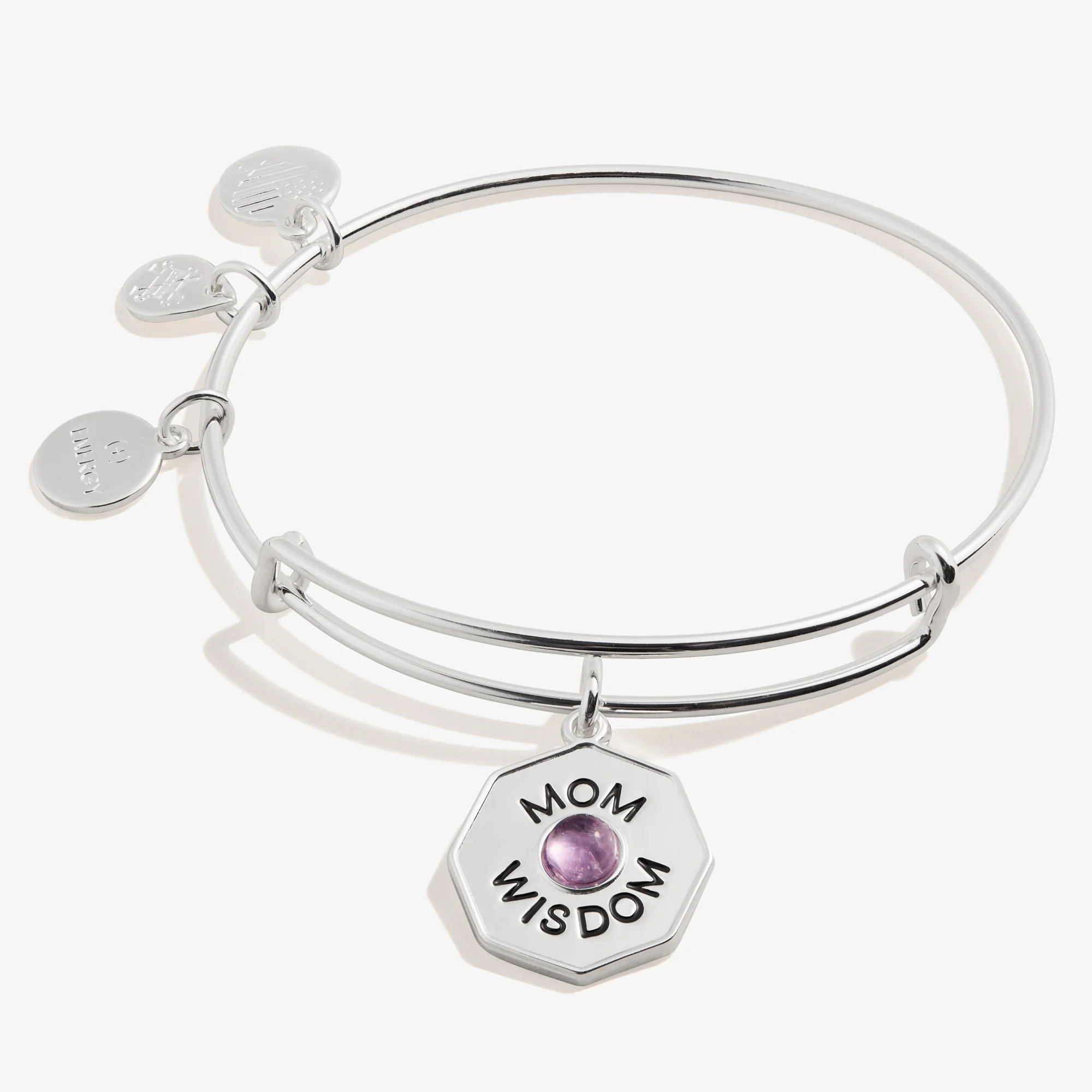 'Mom. Wisdom' Amethyst Charm Bangle Bracelet