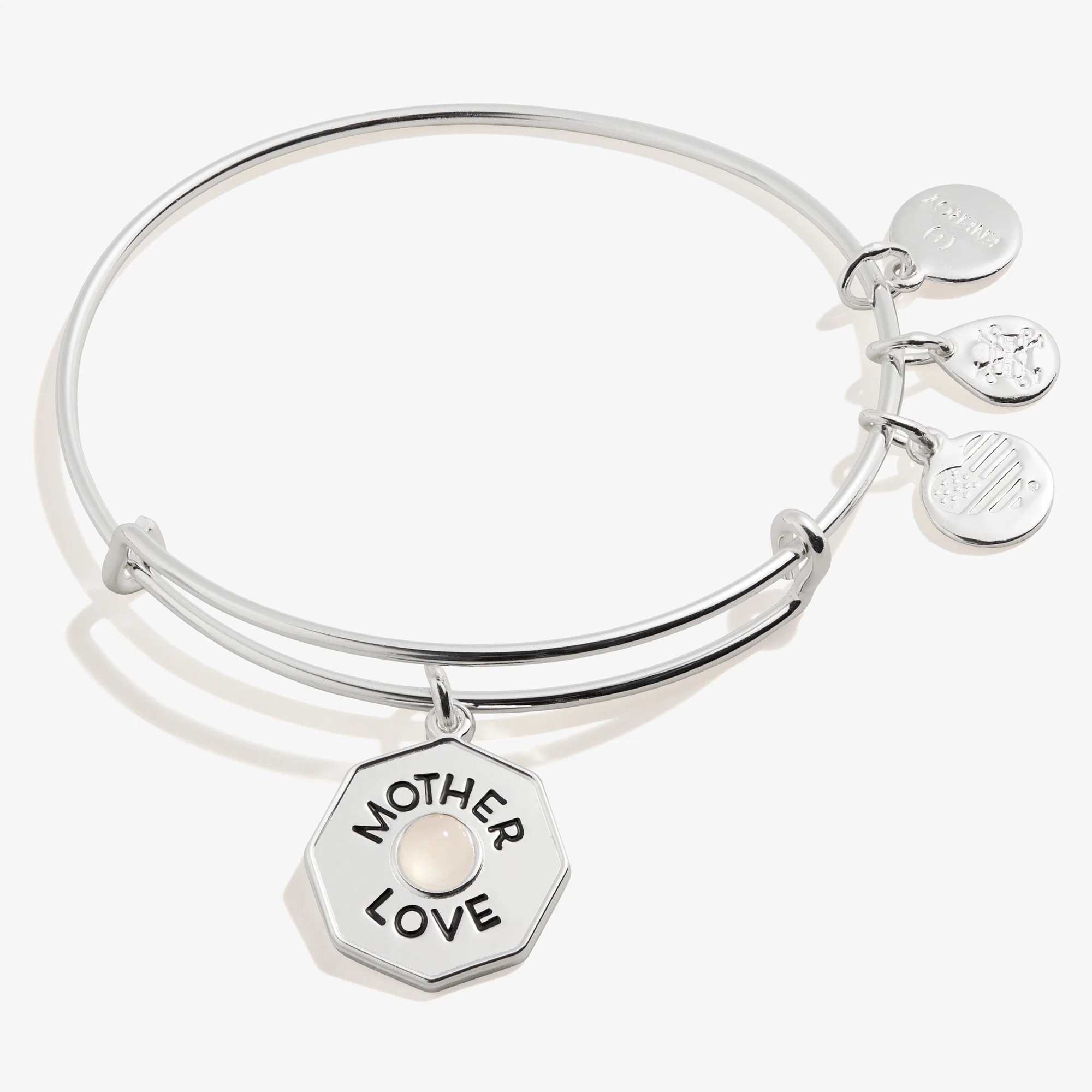 'Mother. Love' Rose Quartz Charm Bangle Bracelet