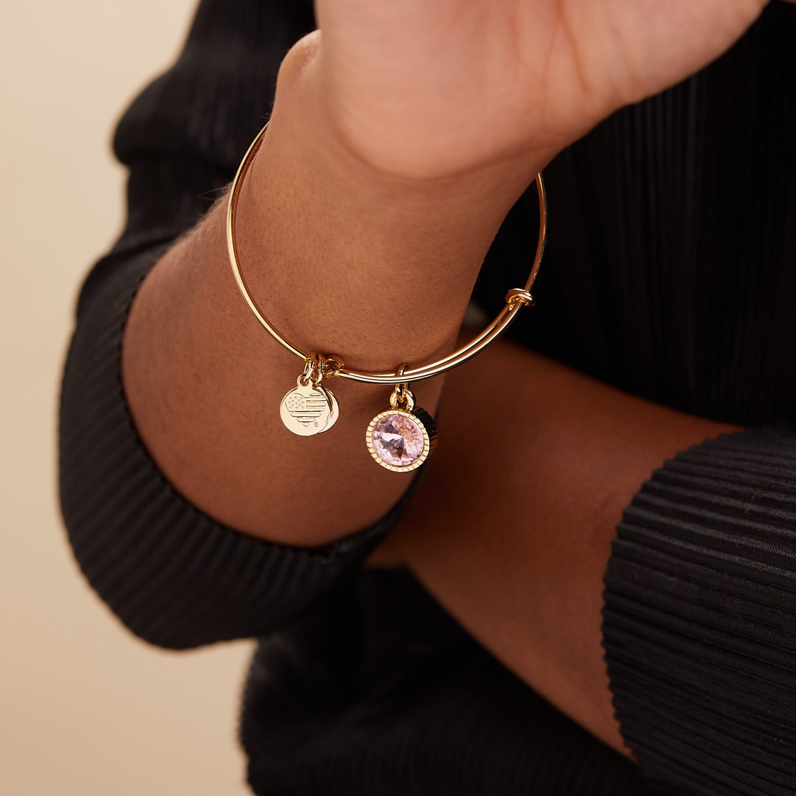 October Birthstone Charm Bangle. Rose - Image 5