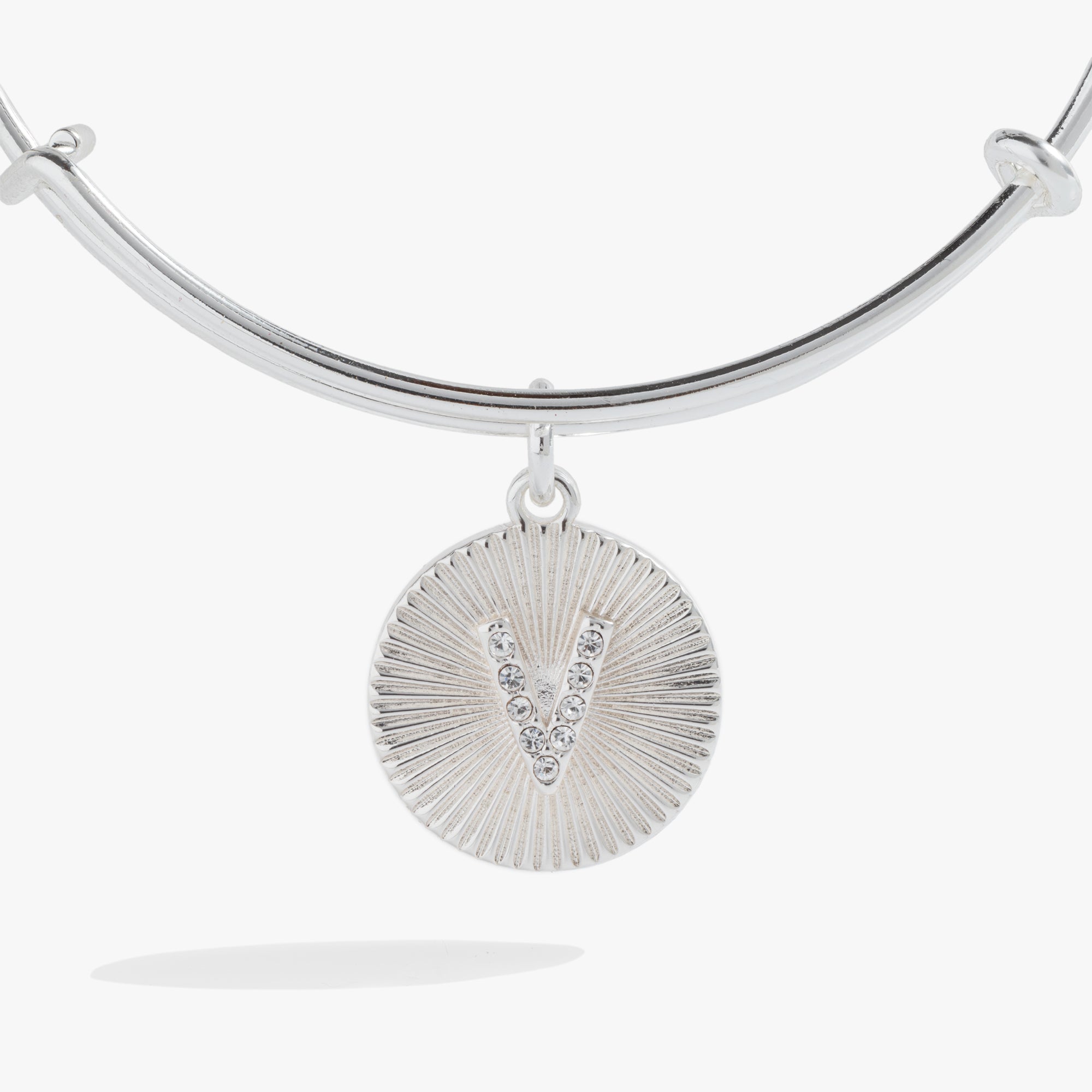 Initial V Pave Starburst Texture Bangle - Image 4