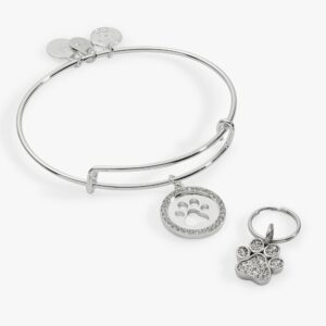Paw Print Bangle & Pet Collar Charm Set of 2