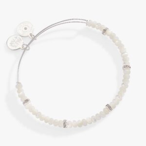 White Semi-Precious Rondelle Beaded Bangle