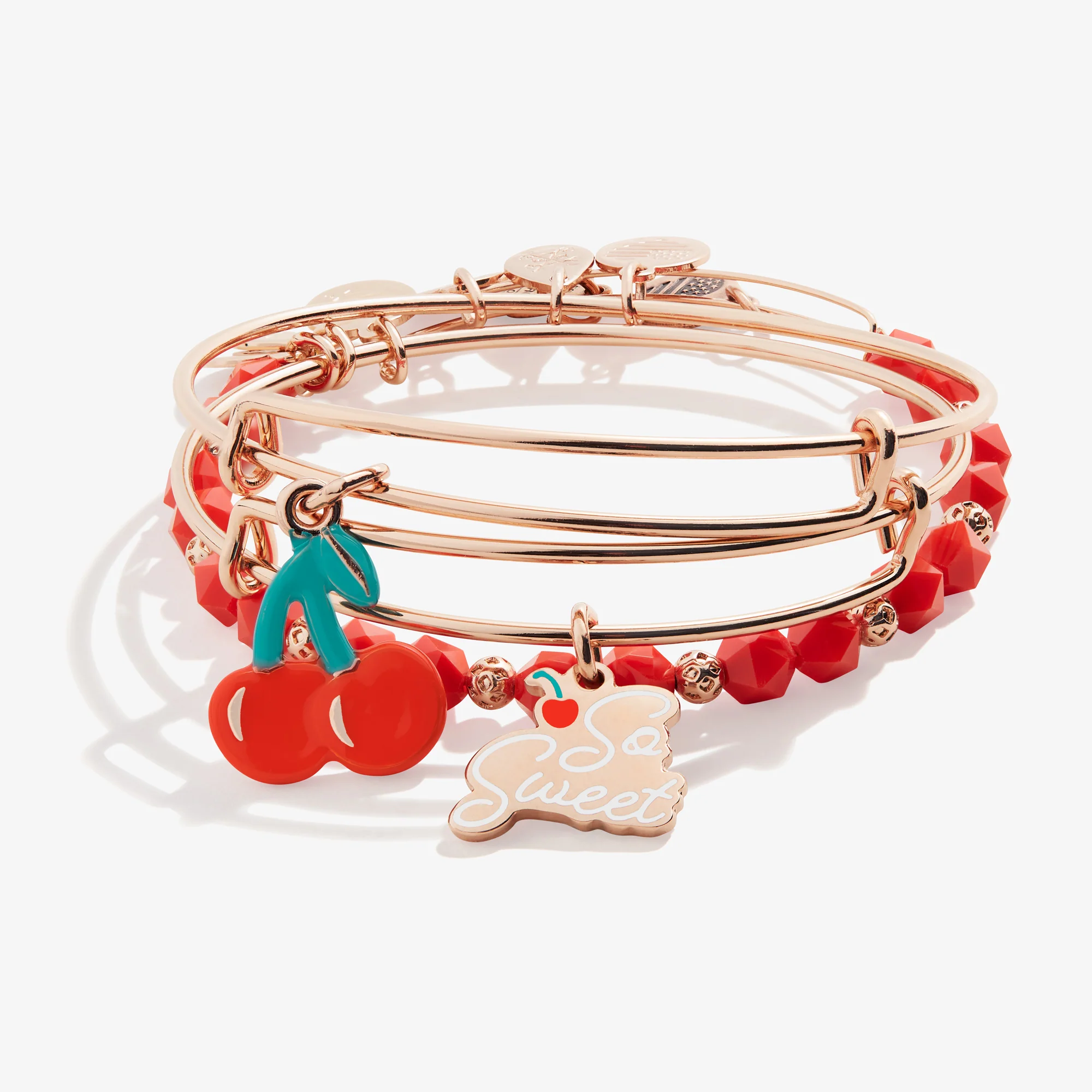 'So Sweet' Cherry Charm Bangles. Set of 3