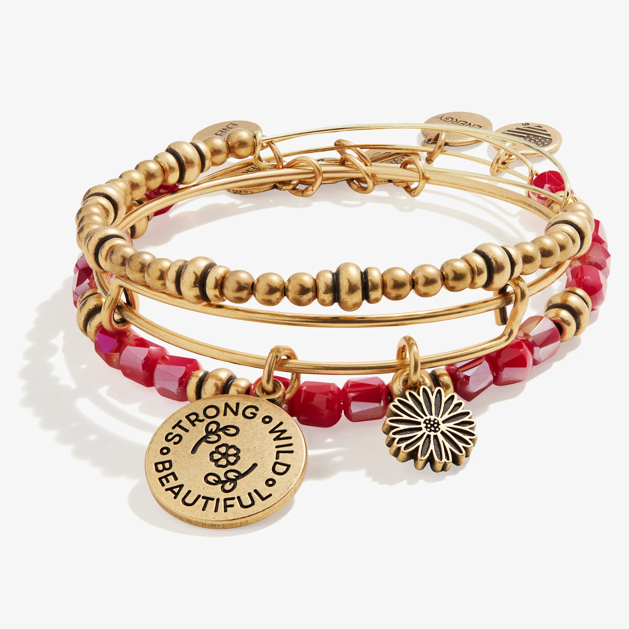 'Strong. Wild. Beautiful' Charm Bangles. Set of 3