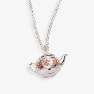 Floral Teapot Locket Pendant Necklace