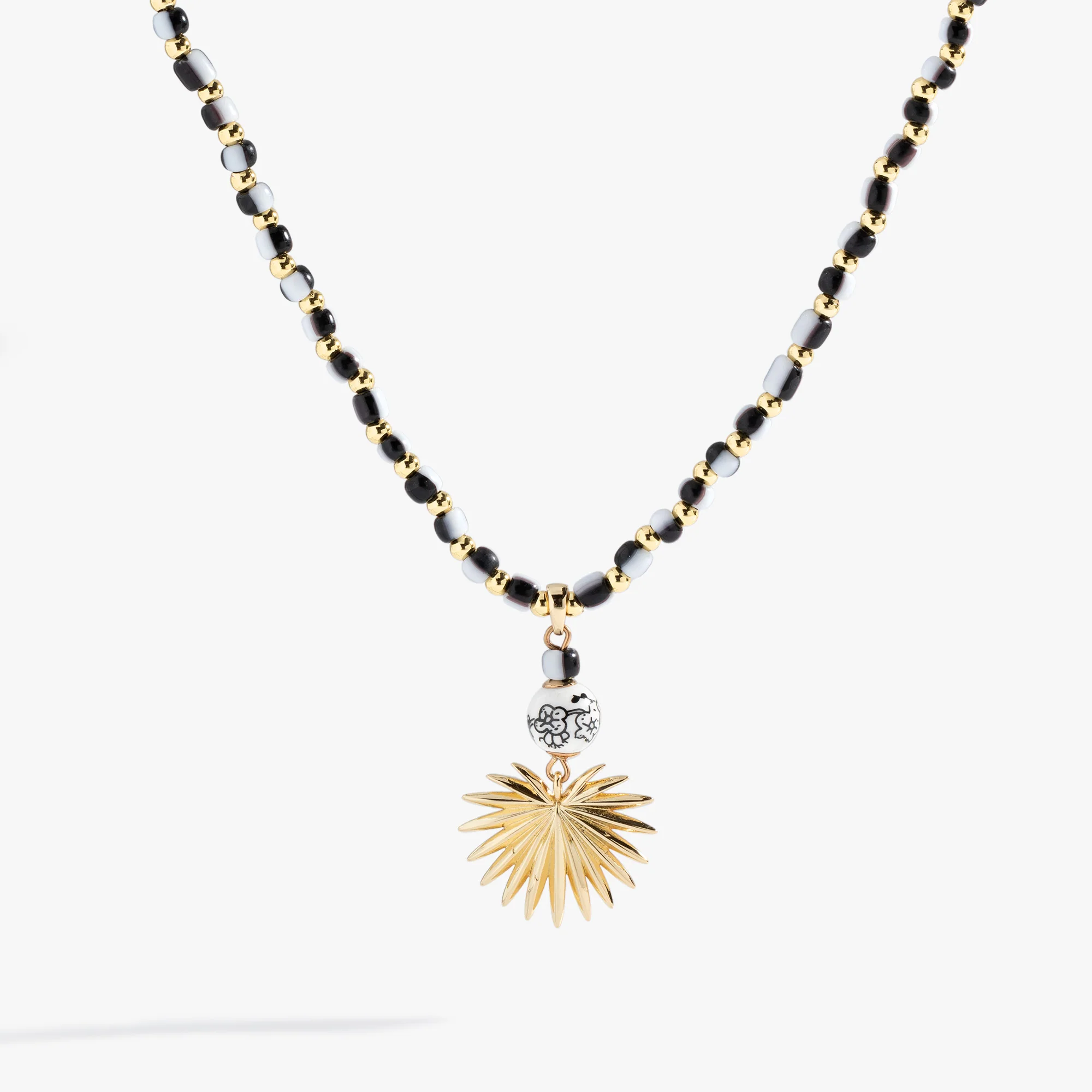 Toile Beaded Palm Pendant Necklace
