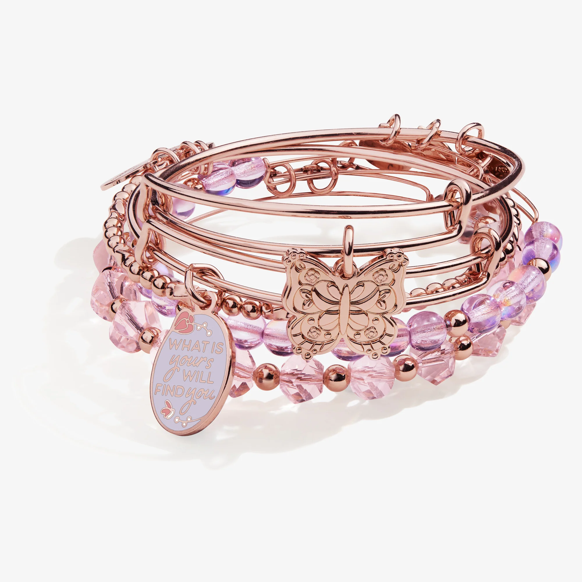 'What Is Yours Will Find You' Charm Bangles. Set of 5