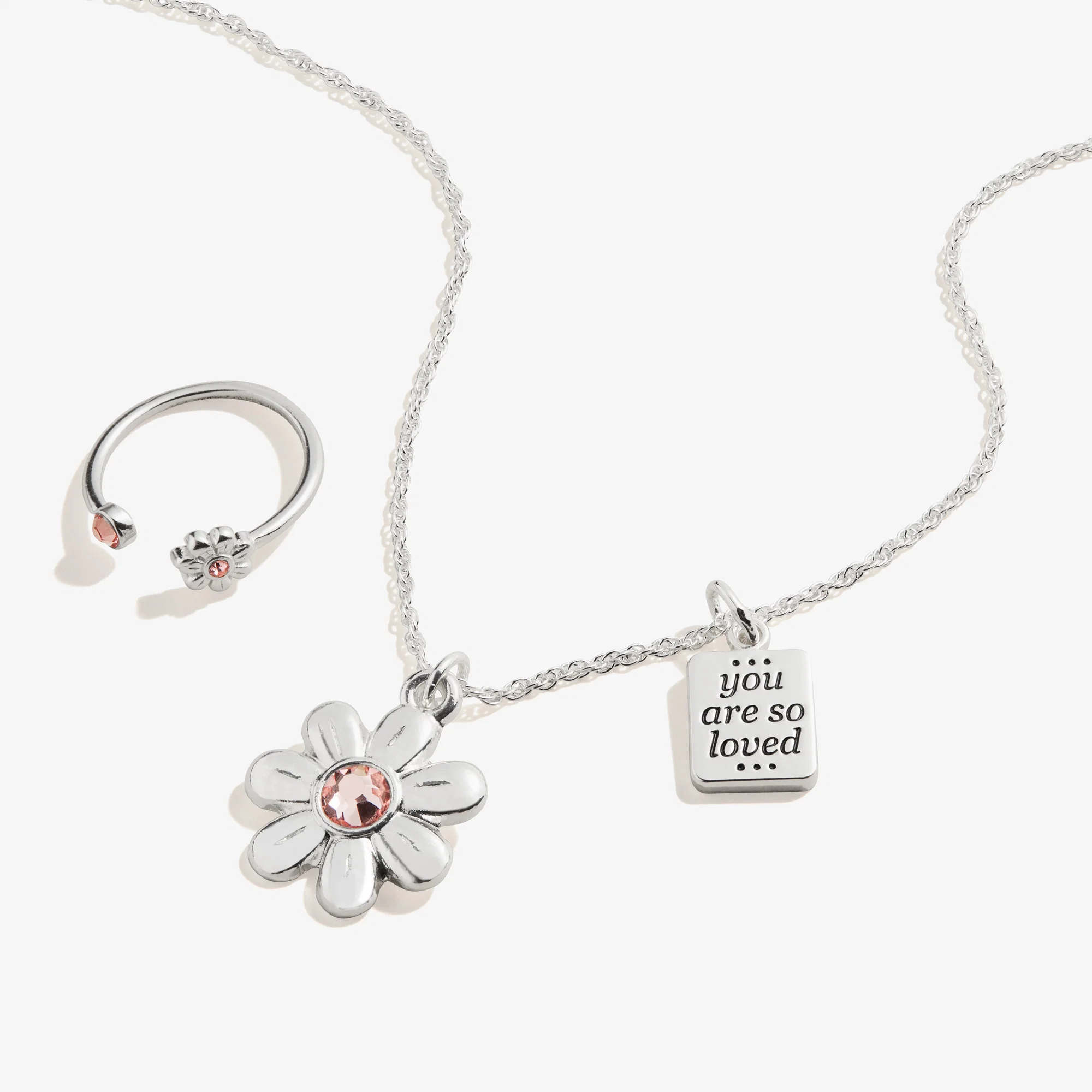 'You Are So Loved' Flower Necklace + Ring Set