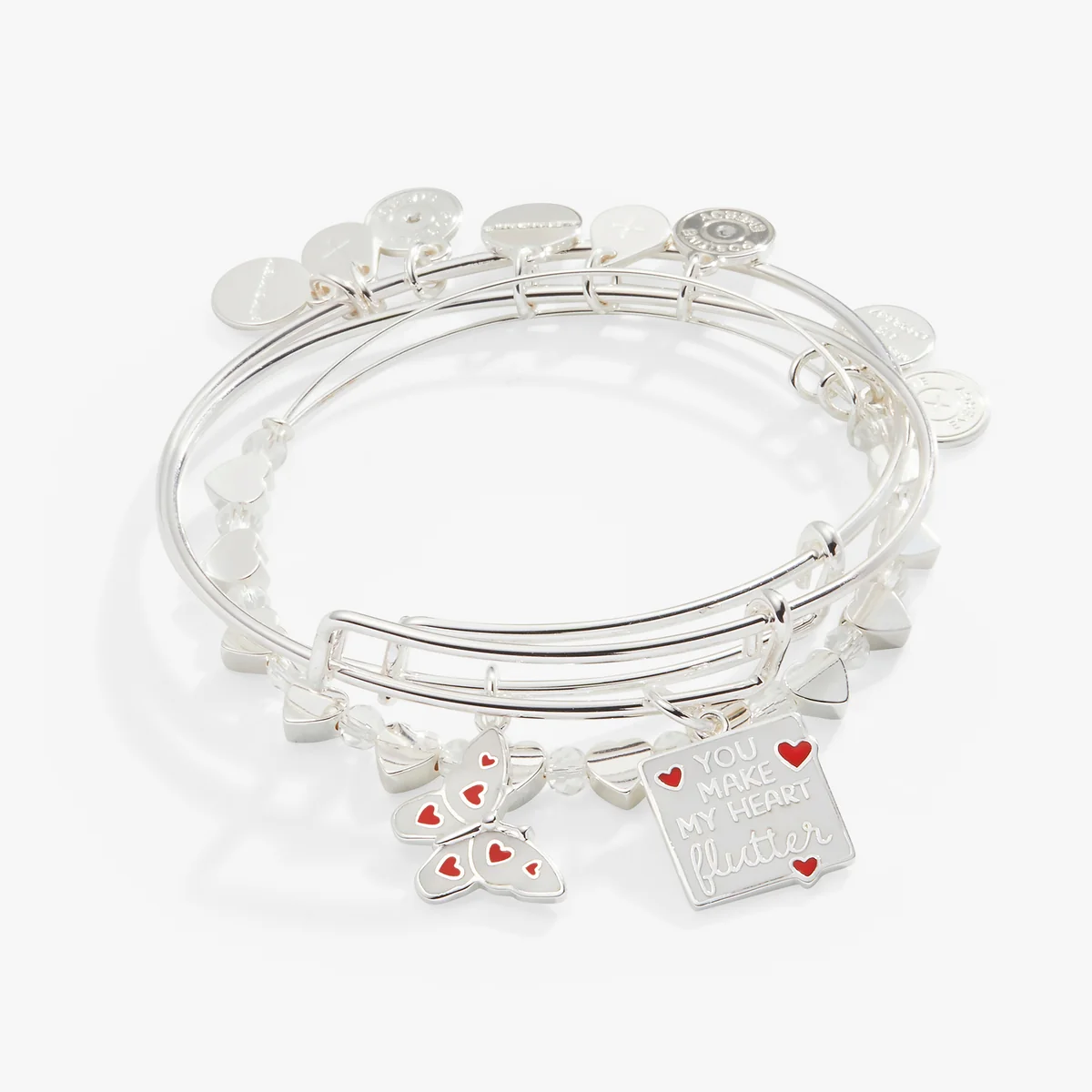 'You Make My Heart Flutter' Charm Bangle. Set of 3